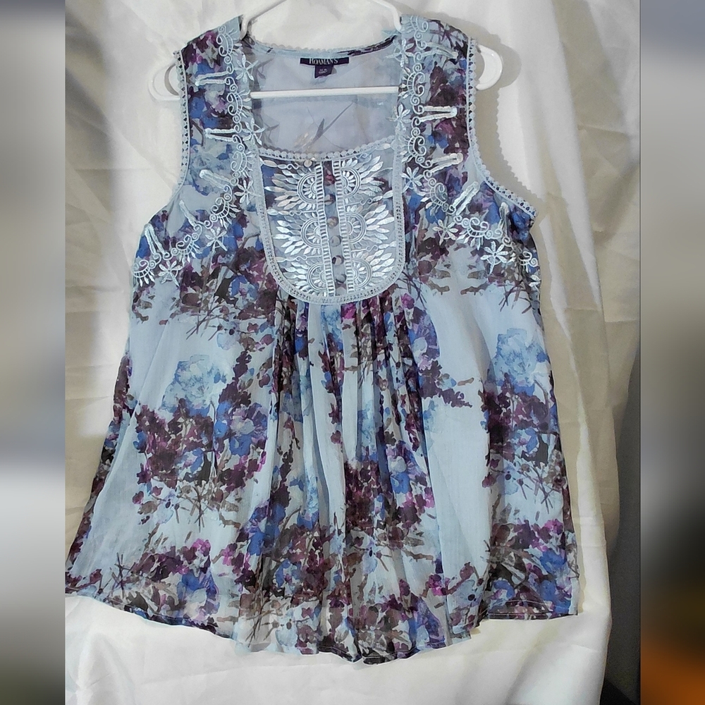 Roaman's Floral Embroidered Sleeveless Top